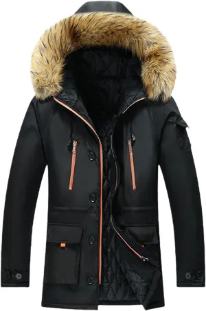 Winter Jacket Men Fur Collar Parkas Coat Casual Thick Warm Windbreakers Soild Color Outdoor Parka Mens Hooded Jacket