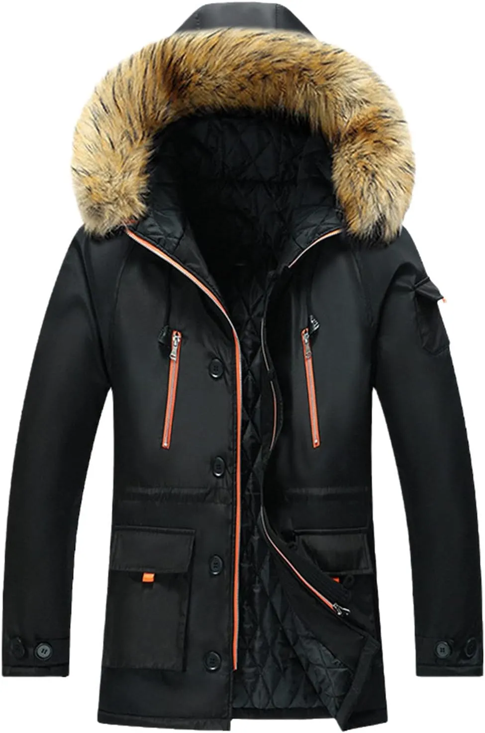 Winter Jacket Men Fur Collar Parkas Coat Casual Thick Warm Windbreakers Soild Color Outdoor Parka Mens Hooded Jacket