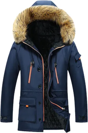 Winter Jacket Men Fur Collar Parkas Coat Casual Thick Warm Windbreakers Soild Color Outdoor Parka Mens Hooded Jacket