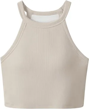 Wmens Crop Tank Tops with Built in Bra Halter High Neck Padded Yoga Shirts Sleeveless Basic Shelf Bras Camisoles Tees
