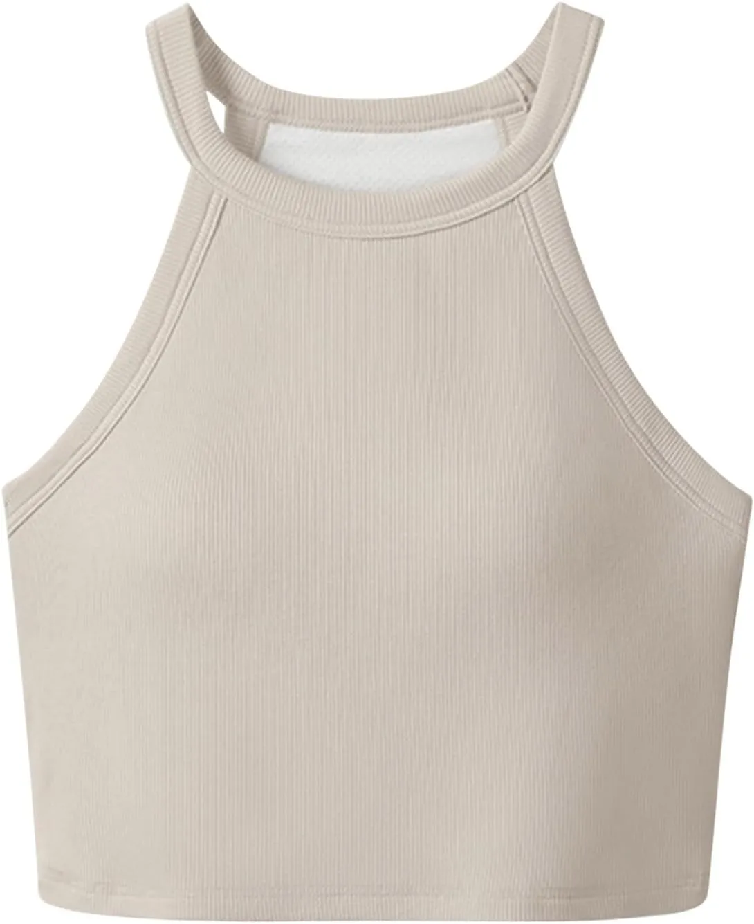 Wmens Crop Tank Tops with Built in Bra Halter High Neck Padded Yoga Shirts Sleeveless Basic Shelf Bras Camisoles Tees