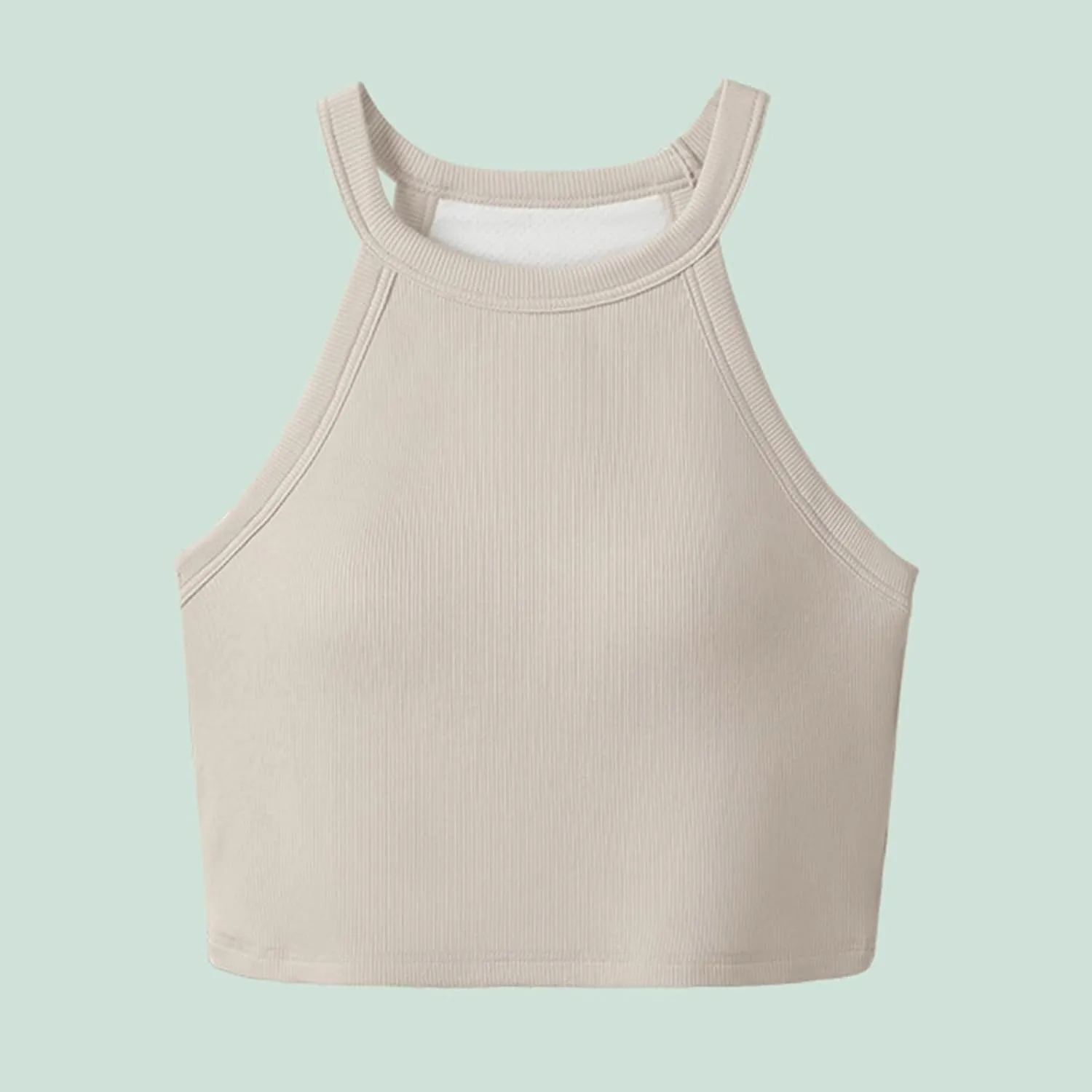 Wmens Crop Tank Tops with Built in Bra Halter High Neck Padded Yoga Shirts Sleeveless Basic Shelf Bras Camisoles Tees