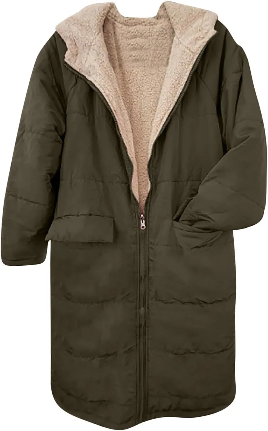 wodceeke Women's Sherpa Lined Winter Coats Long Hooded Parka Puffer Jacket Full Zip Down Oversized Windbreaker Overcoat