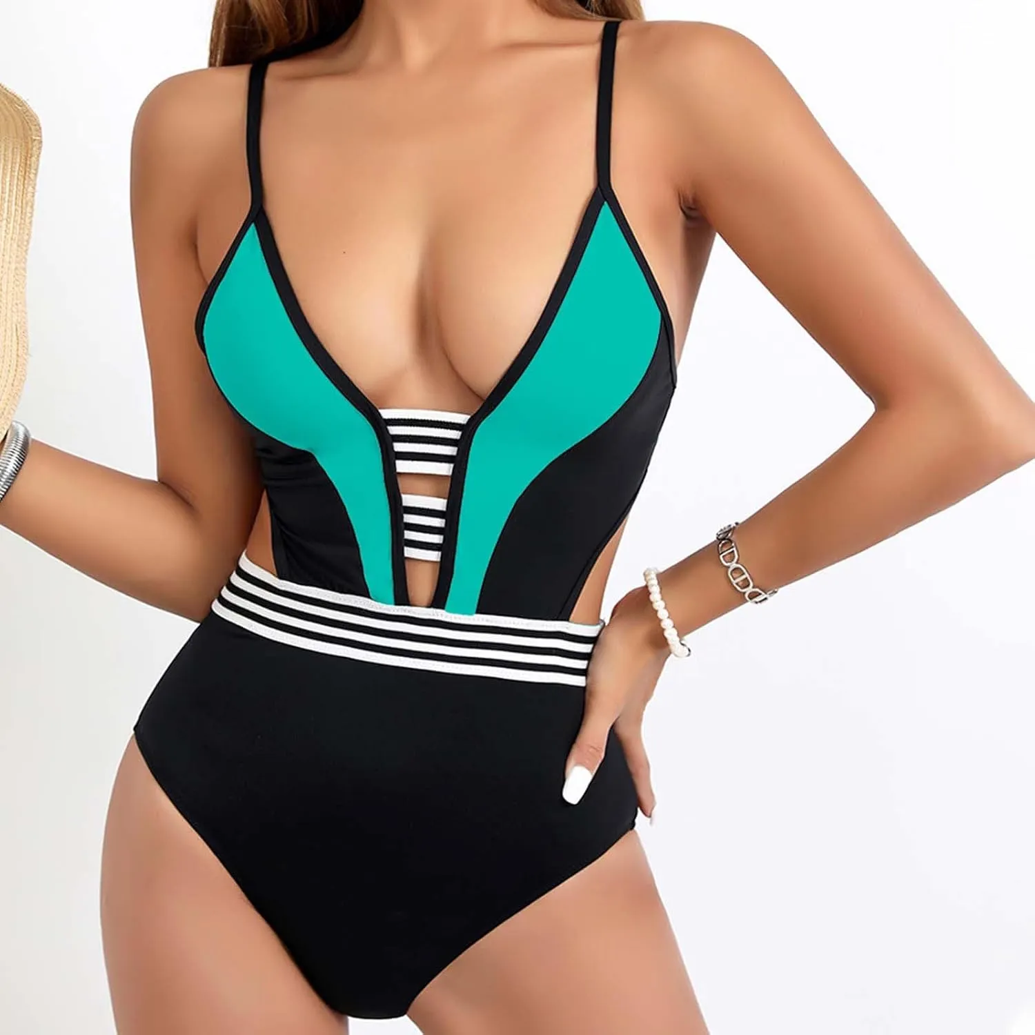 Women Bathing Suits Fashion Splicing Trending Swimwear Backless Tummy Control Swimsuits One Piece Swimsuit