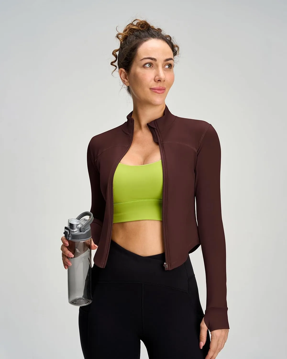 Women BBL Jacket Full Zip UP Workout Athletic Cropped Jacket wIth Thumb Holes Running Yoga Sportswear