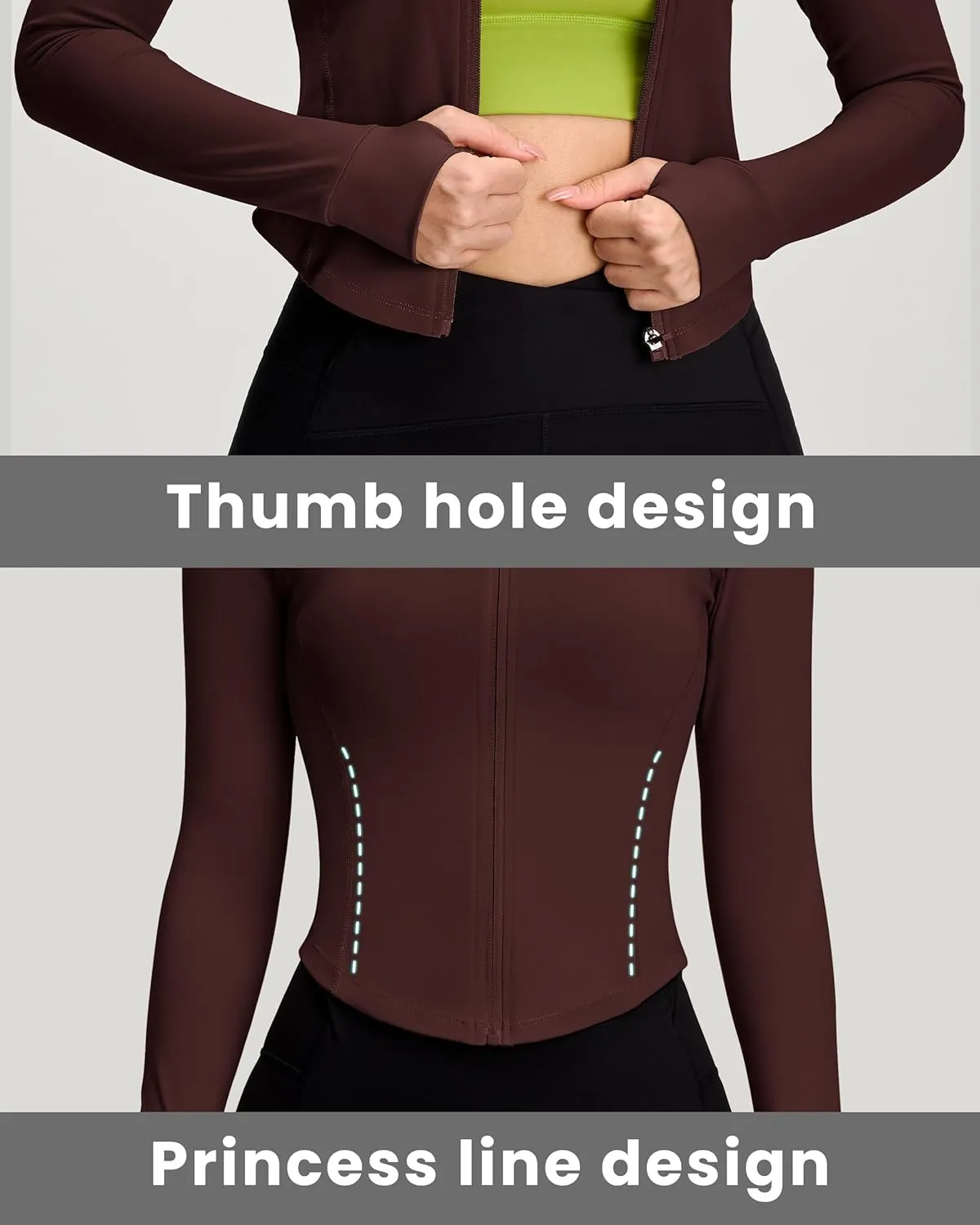 Women BBL Jacket Full Zip UP Workout Athletic Cropped Jacket wIth Thumb Holes Running Yoga Sportswear