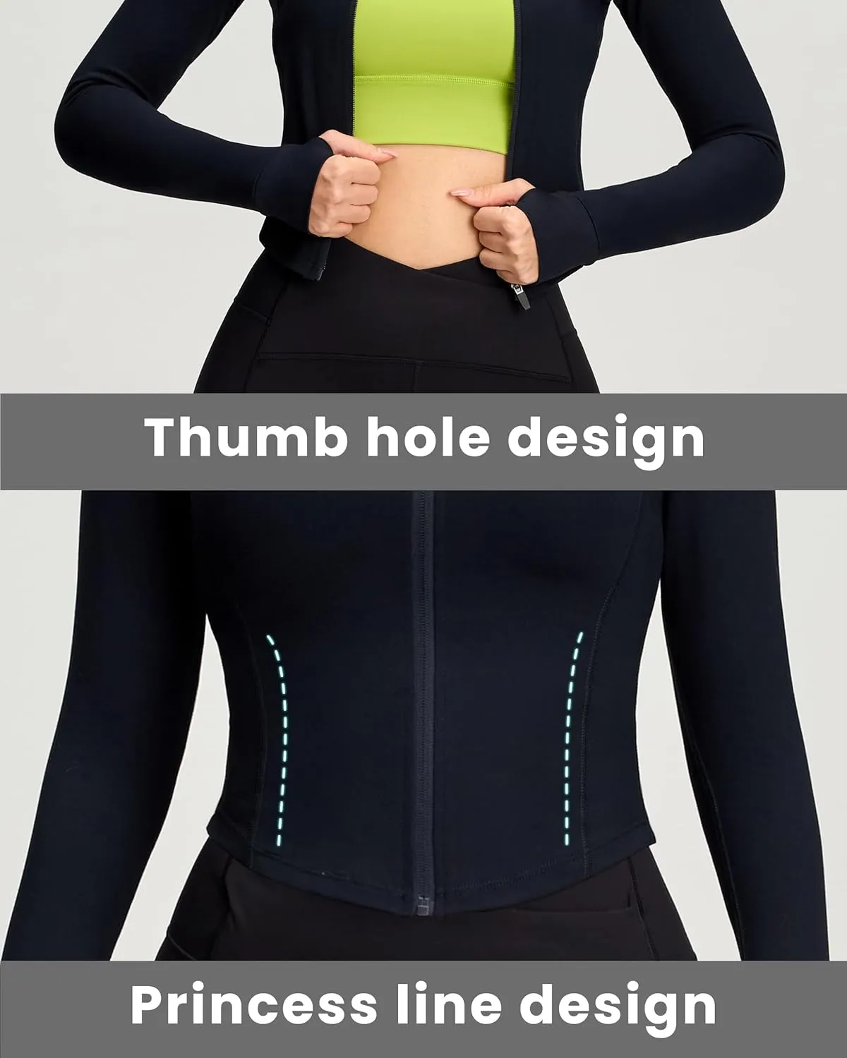 Women BBL Jacket Full Zip UP Workout Athletic Cropped Jacket wIth Thumb Holes Running Yoga Sportswear