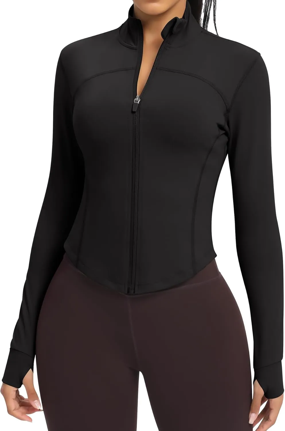 Women BBL Jacket Full Zip UP Workout Athletic Cropped Jacket wIth Thumb Holes Running Yoga Sportswear