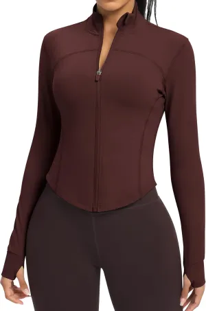 Women BBL Jacket Full Zip UP Workout Athletic Cropped Jacket wIth Thumb Holes Running Yoga Sportswear