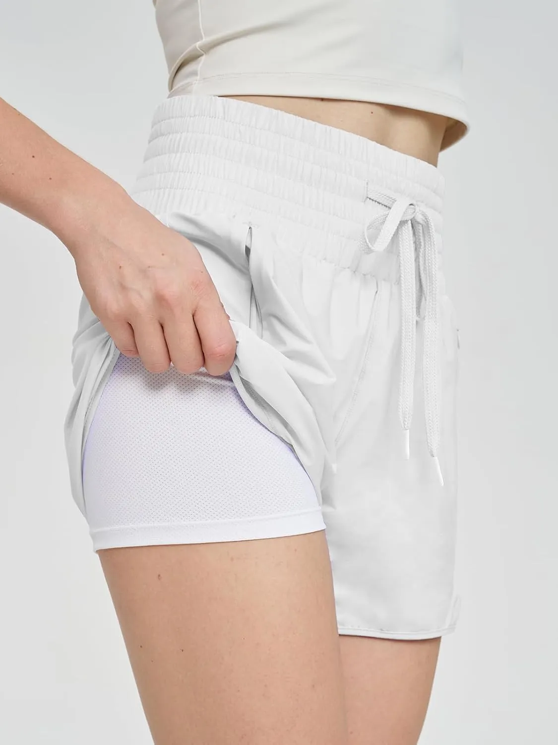 Women High Waist Athletic Gym Running Shorts Quick Dry Workout Shorts with Liner