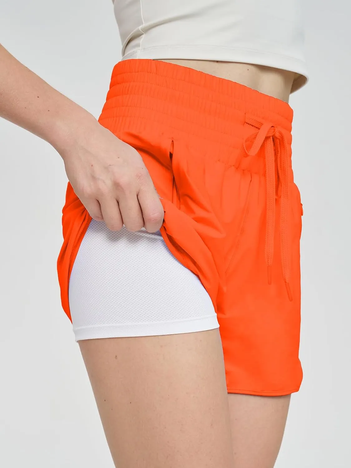 Women High Waist Athletic Gym Running Shorts Quick Dry Workout Shorts with Liner