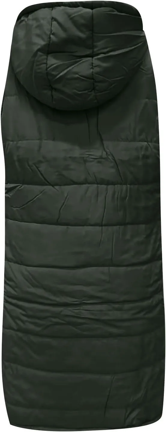 Women Long Puffer Vest Sleveless Hoodies Full Zipper button Sleeveless Down Coats Thickened Warm Windbreakers 2024
