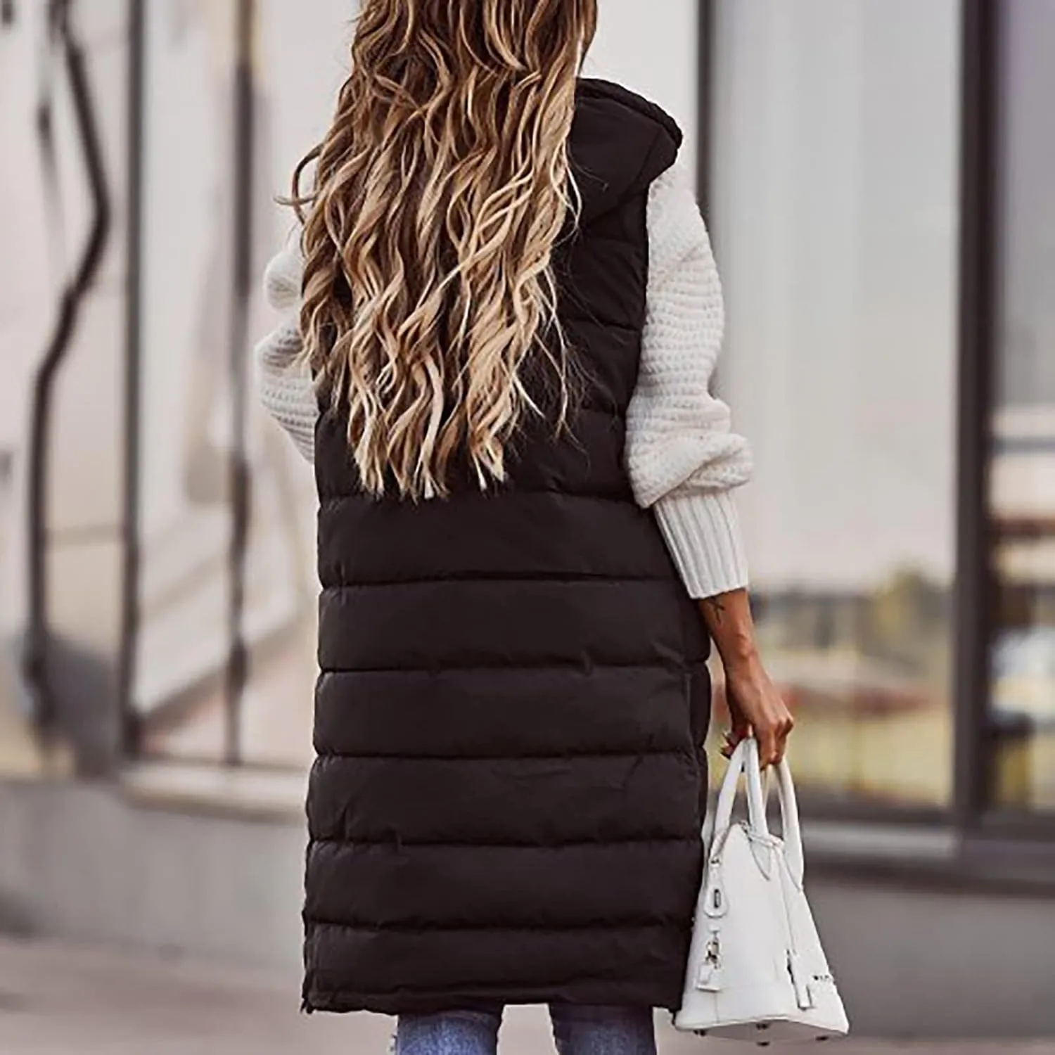 Women Long Puffer Vest Sleveless Hoodies Full Zipper button Sleeveless Down Coats Thickened Warm Windbreakers 2024
