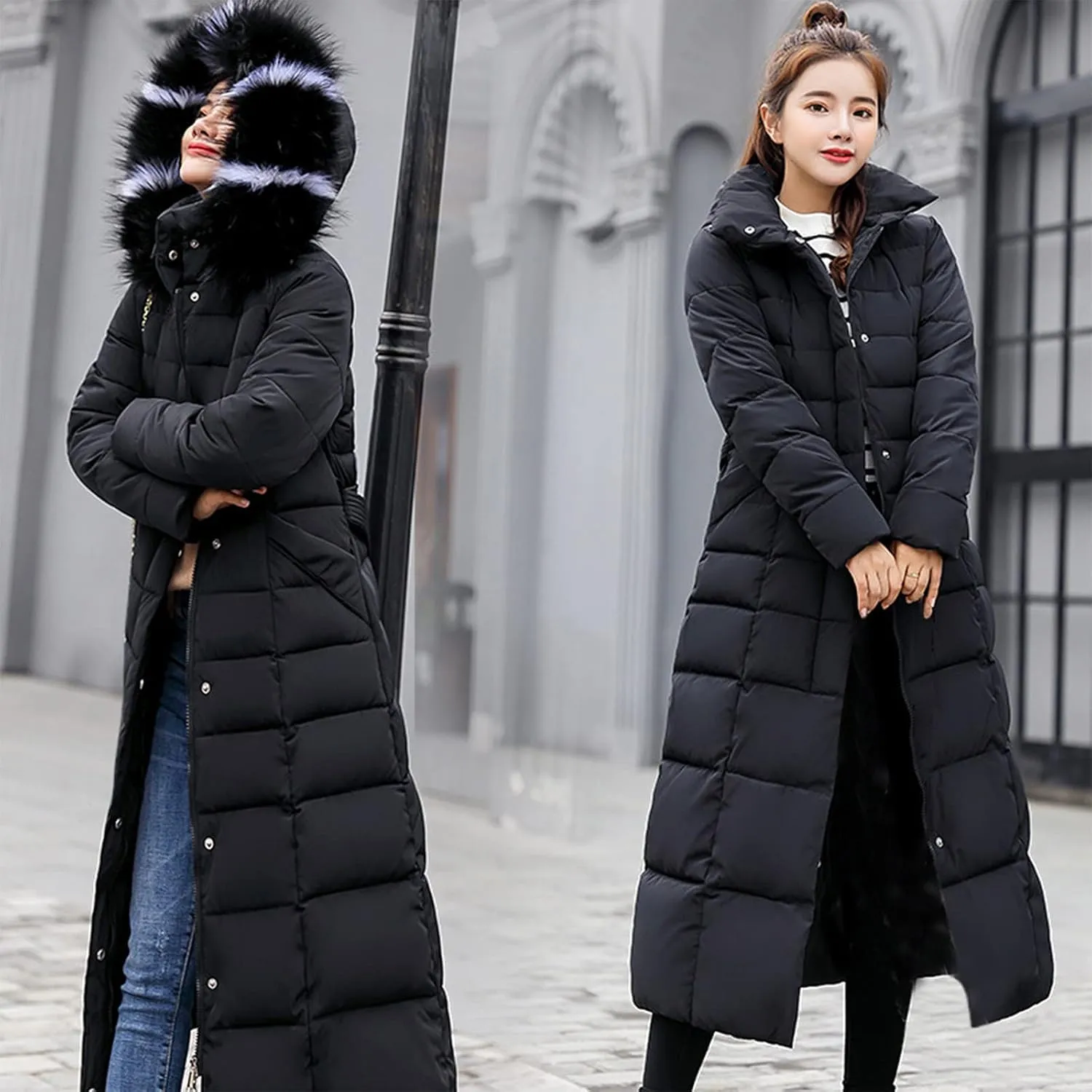 Women Maxi Puffer Jackets Winter Warm Parka Down Coats with Faux Fur Hood Fashion Thick Heavyweight Comfy Outwear