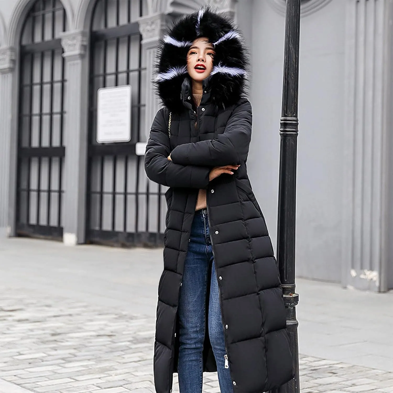 Women Maxi Puffer Jackets Winter Warm Parka Down Coats with Faux Fur Hood Fashion Thick Heavyweight Comfy Outwear