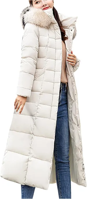 Women Maxi Puffer Jackets Winter Warm Parka Down Coats with Faux Fur Hood Fashion Thick Heavyweight Comfy Outwear
