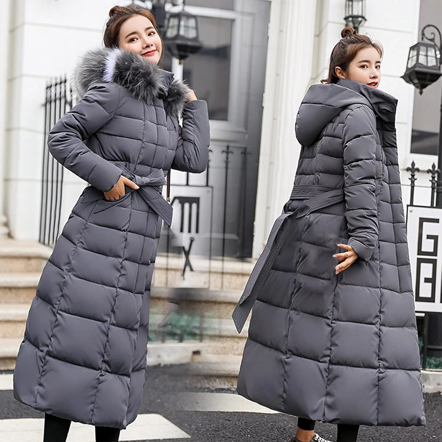Women Maxi Puffer Jackets Winter Warm Parka Down Coats with Faux Fur Hood Fashion Thick Heavyweight Comfy Outwear