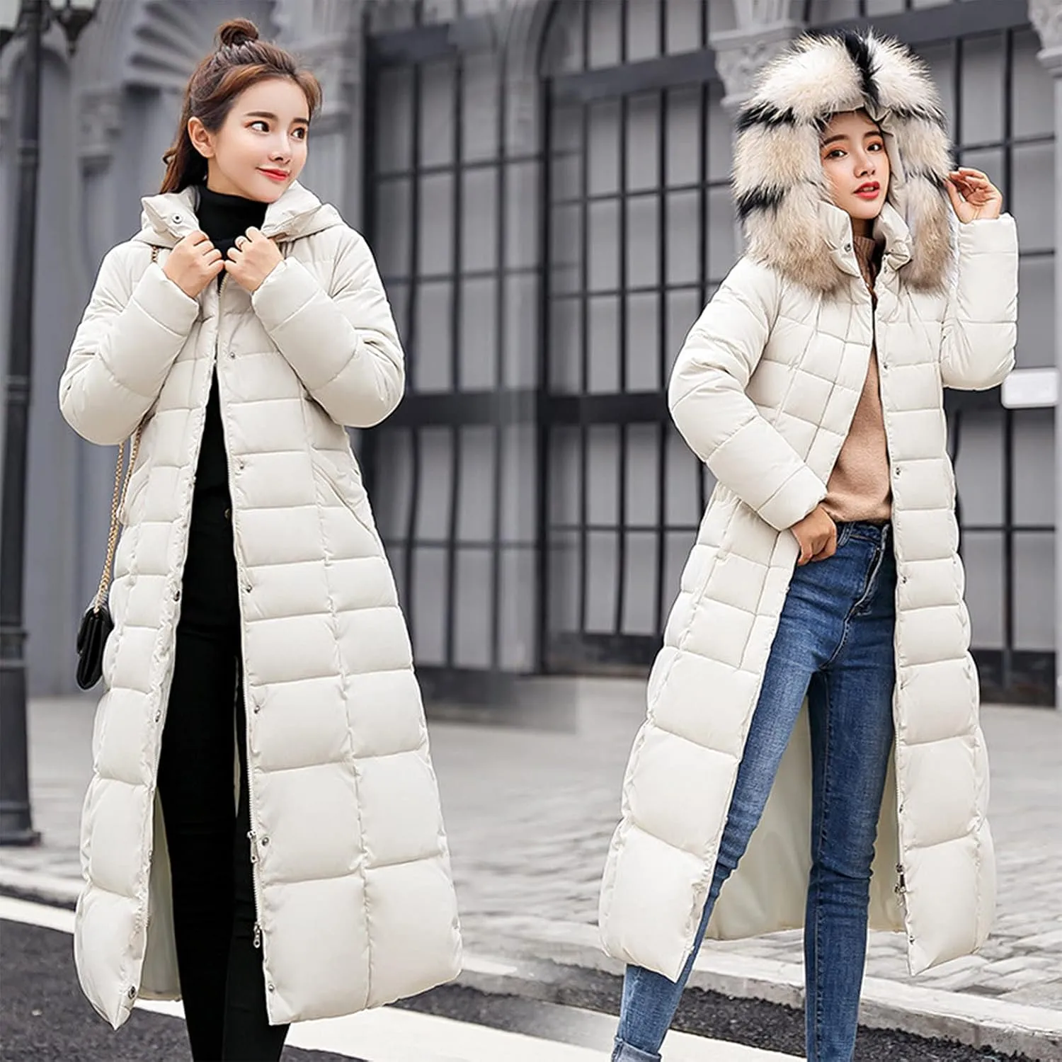 Women Maxi Puffer Jackets Winter Warm Parka Down Coats with Faux Fur Hood Fashion Thick Heavyweight Comfy Outwear
