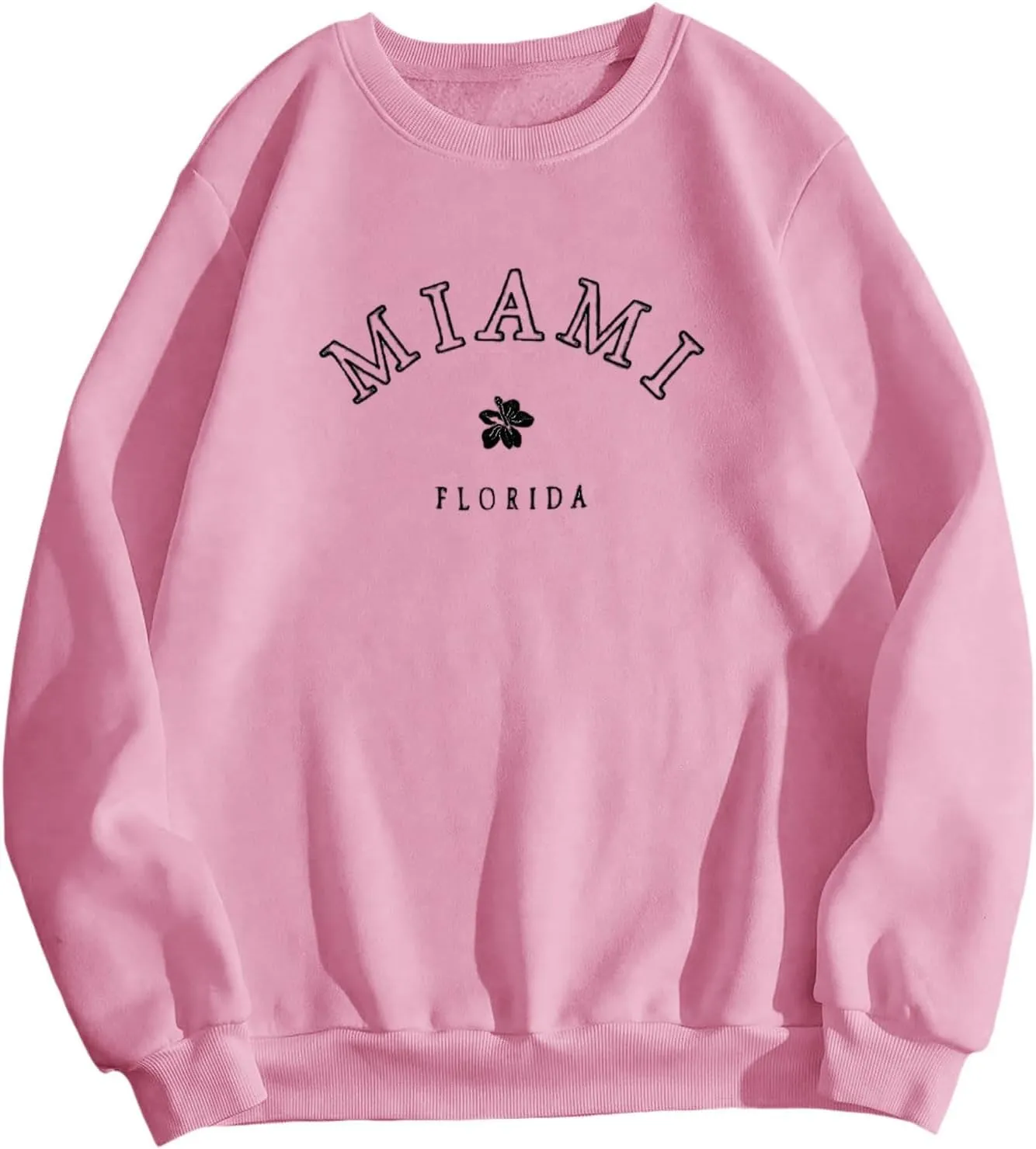 Women Miami Letter Graphic Print Oversized Sweatshirt Fleece Crewneck Long Sleeve Drop Shoulder Pullover Fall Clothes