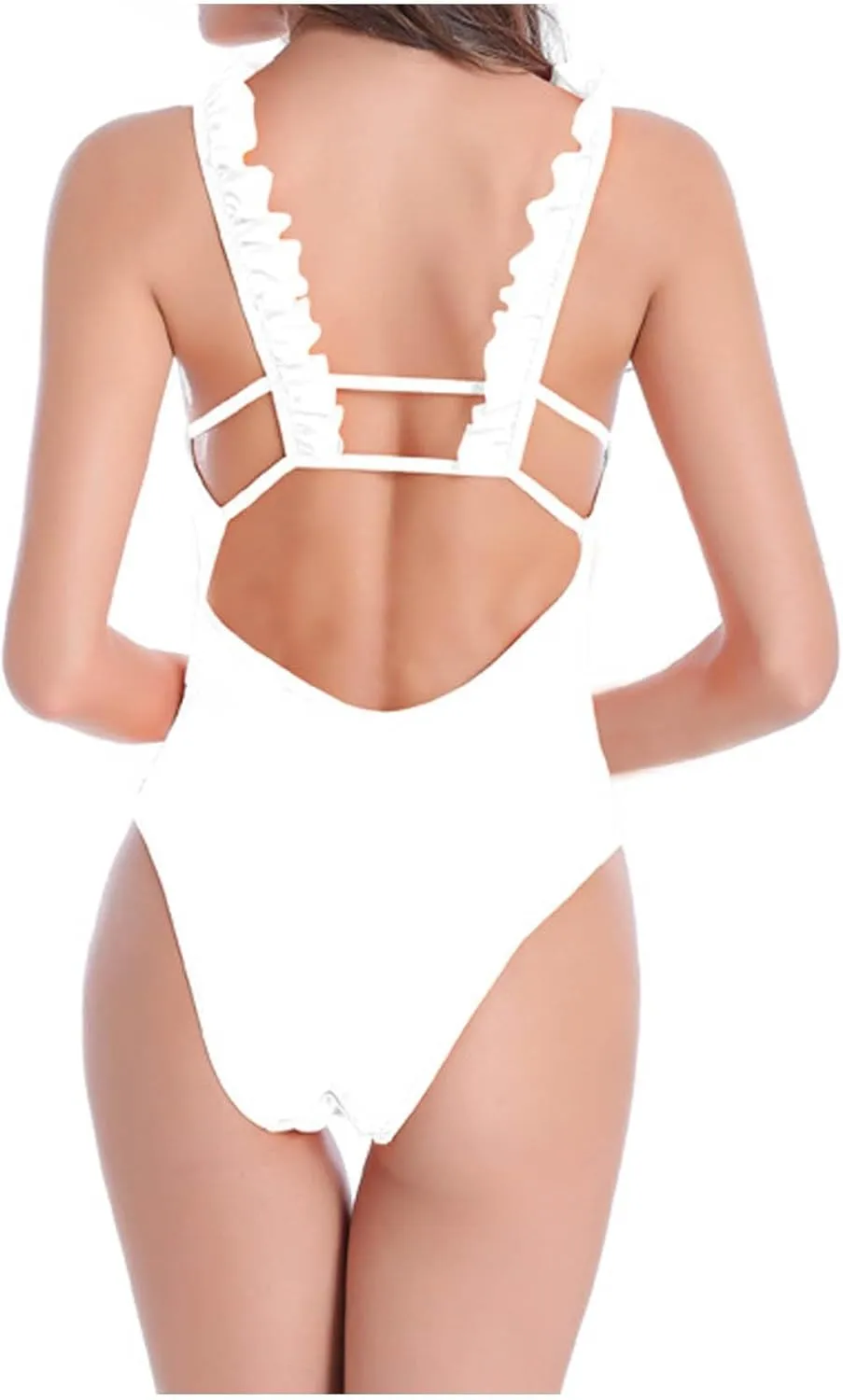 Women One Piece Swimsuits Scoop Neck Tummy Control Bathing Suit with Ruffled Straps Sexy Backless Beach Swimwear
