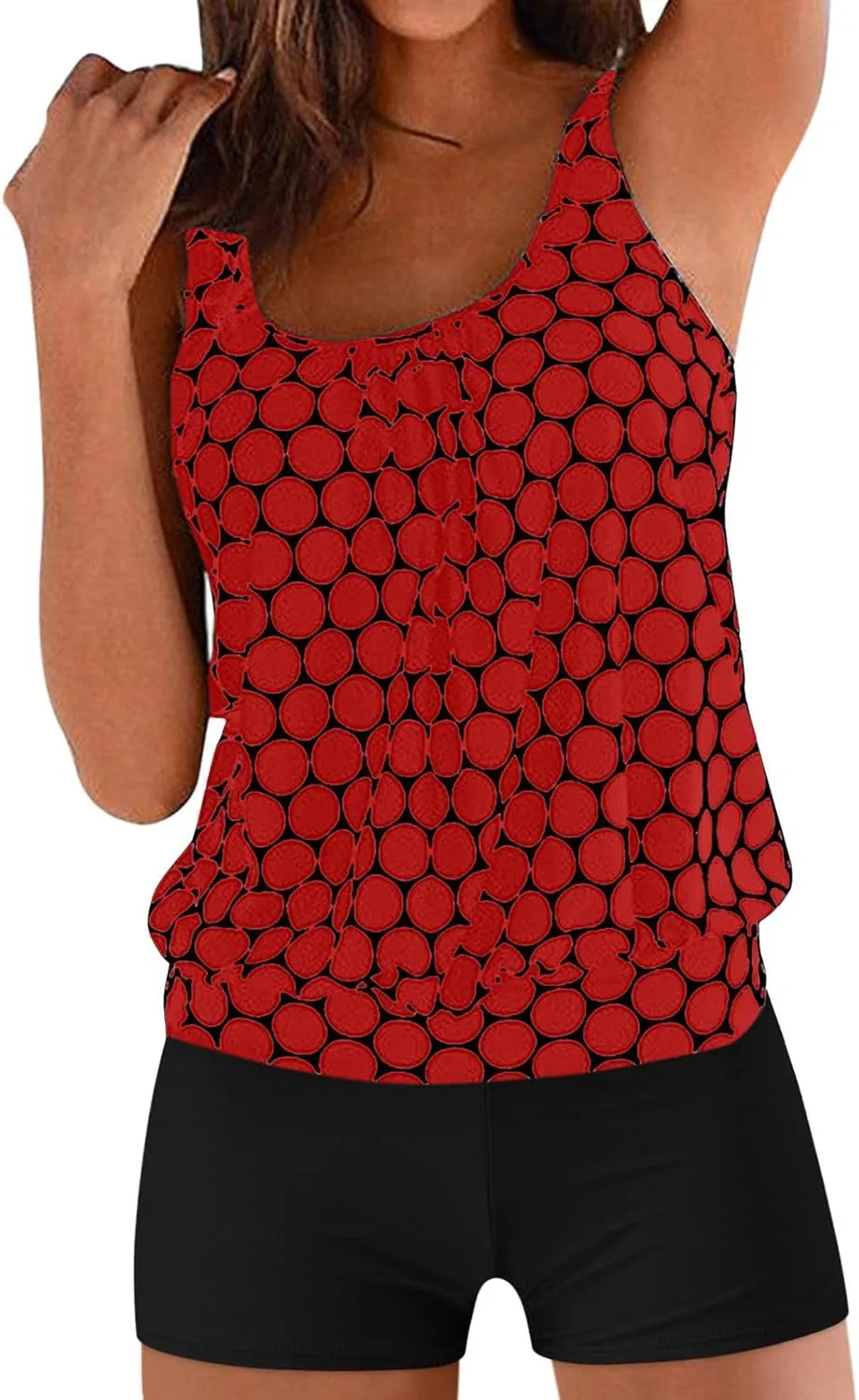 Women Tankini Swimsuit Trendy Polka Dot Tank Top with Bottoms 2 Piece Modest Bathing Suit Plus Size Sexy Swimwear Set