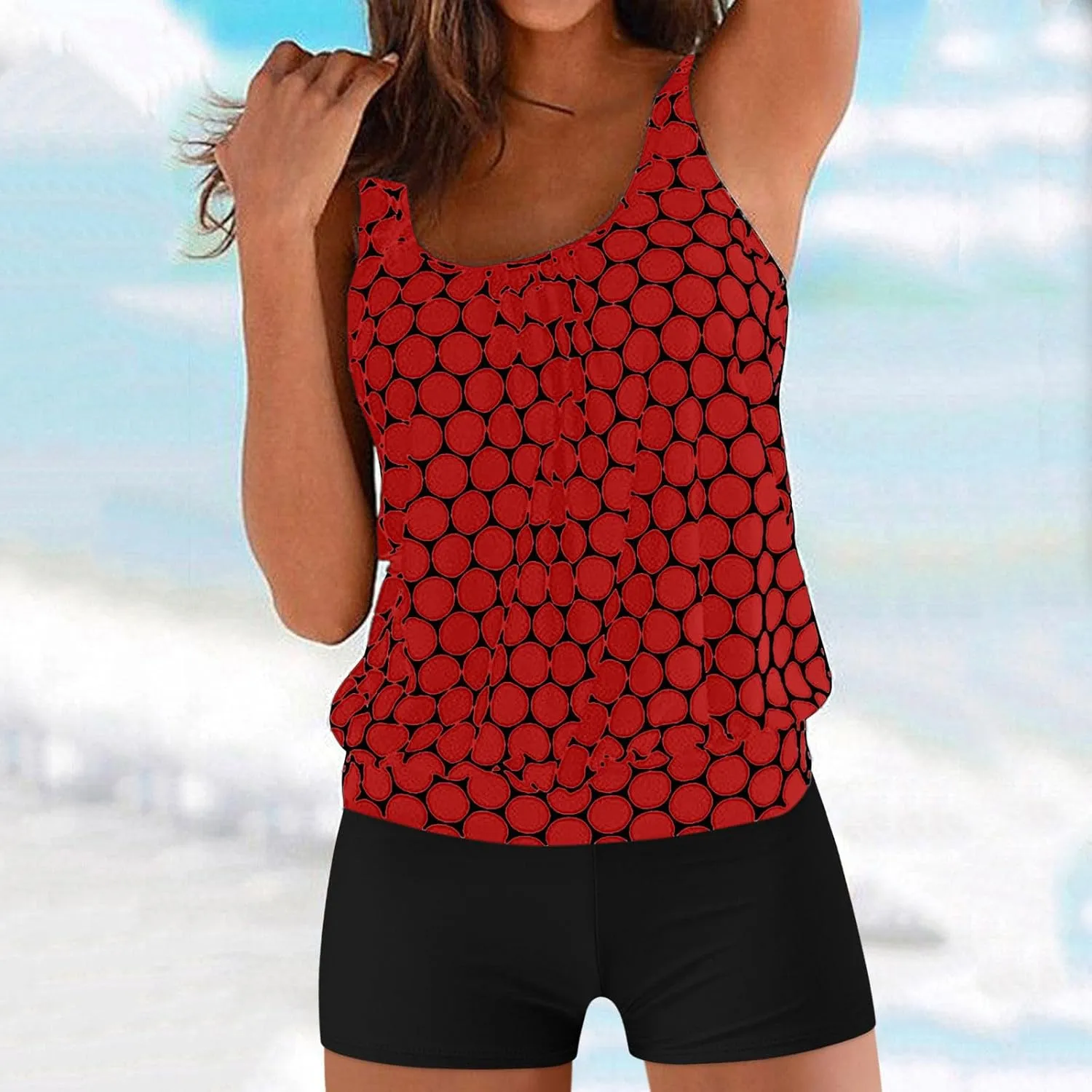 Women Tankini Swimsuit Trendy Polka Dot Tank Top with Bottoms 2 Piece Modest Bathing Suit Plus Size Sexy Swimwear Set