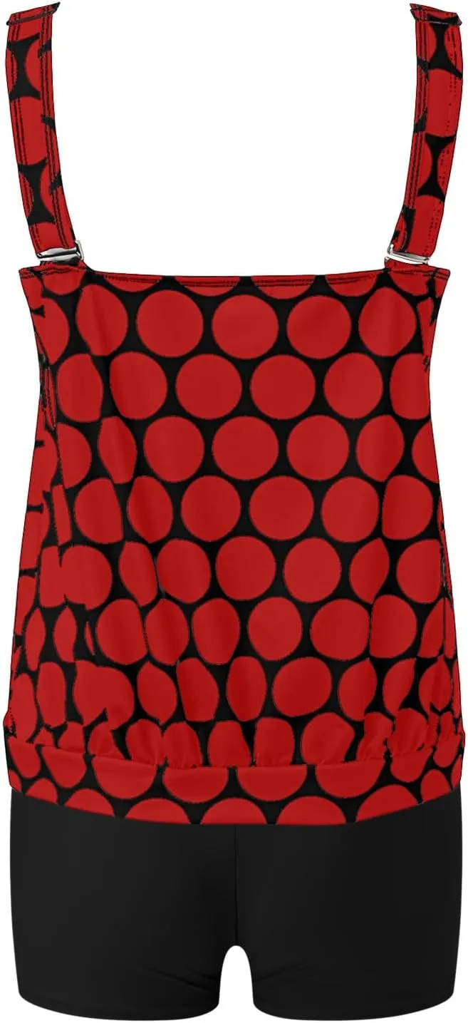 Women Tankini Swimsuit Trendy Polka Dot Tank Top with Bottoms 2 Piece Modest Bathing Suit Plus Size Sexy Swimwear Set