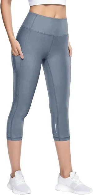 Women Workout Capri Leggings with Pockets Upgraded High Waist Yoga Pants Tummy Control Running Active Gym Pants