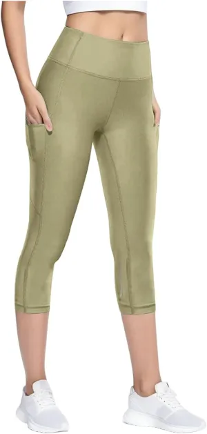 Women Workout Capri Leggings with Pockets Upgraded High Waist Yoga Pants Tummy Control Running Active Gym Pants