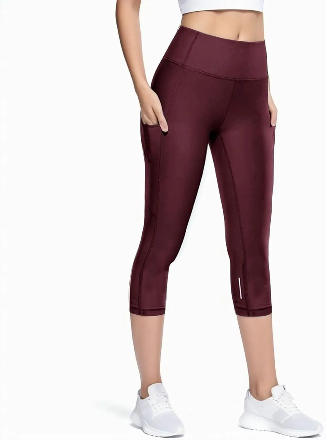 Women Workout Capri Leggings with Pockets Upgraded High Waist Yoga Pants Tummy Control Running Active Gym Pants