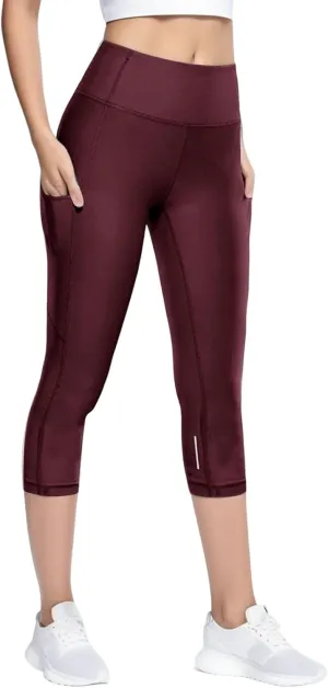 Women Workout Capri Leggings with Pockets Upgraded High Waist Yoga Pants Tummy Control Running Active Gym Pants