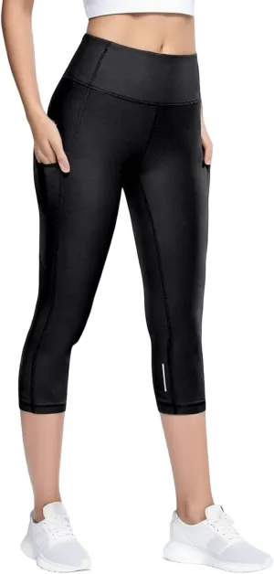 Women Workout Capri Leggings with Pockets Upgraded High Waist Yoga Pants Tummy Control Running Active Gym Pants