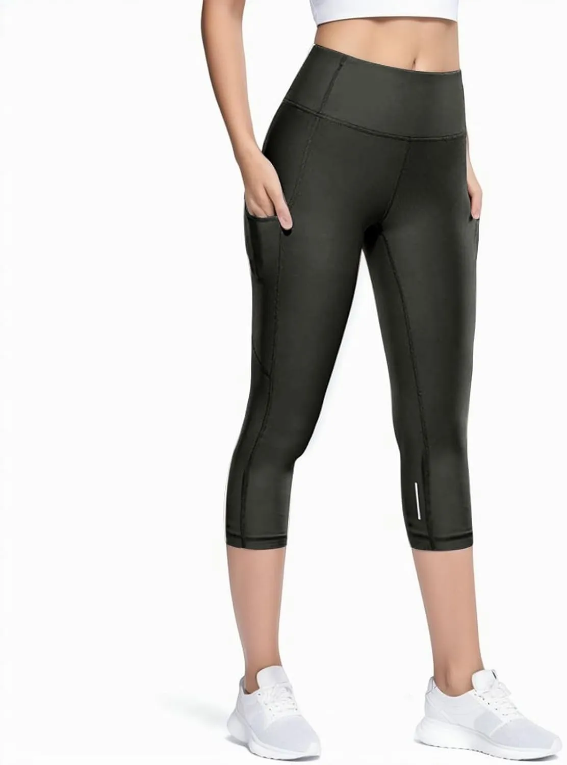 Women Workout Capri Leggings with Pockets Upgraded High Waist Yoga Pants Tummy Control Running Active Gym Pants