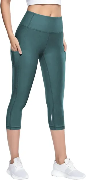 Women Workout Capri Leggings with Pockets Upgraded High Waist Yoga Pants Tummy Control Running Active Gym Pants