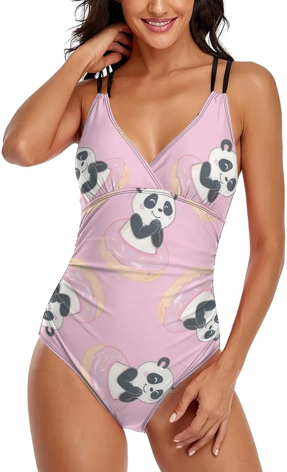 Womens' 1 Piece Swimwear Strappy Crossed Tummy Control Cute Panda Sexy Conservative Swimwear