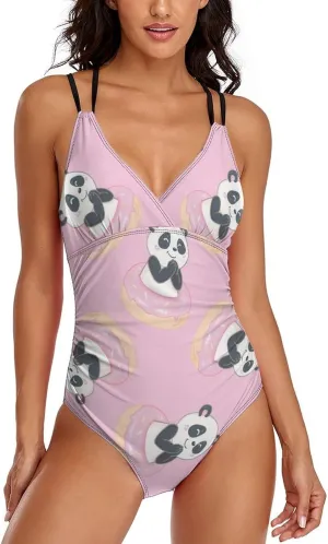 Womens' 1 Piece Swimwear Strappy Crossed Tummy Control Cute Panda Sexy Conservative Swimwear