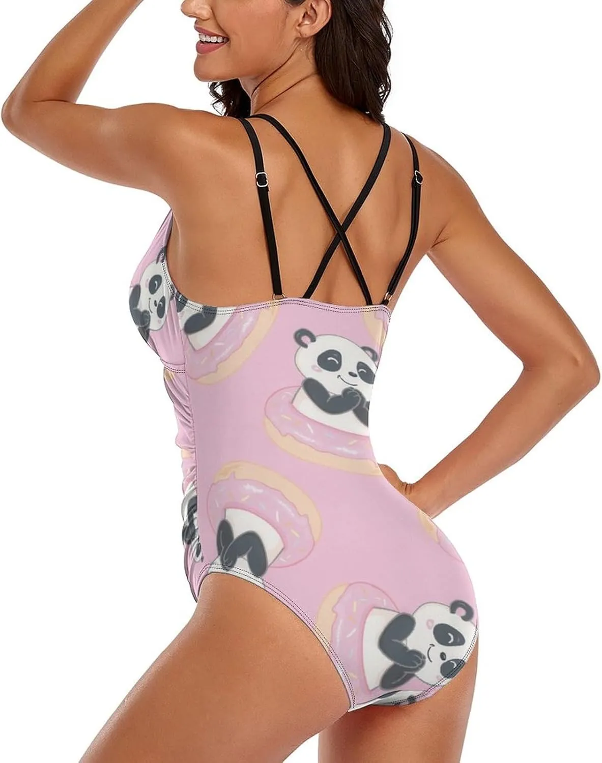 Womens' 1 Piece Swimwear Strappy Crossed Tummy Control Cute Panda Sexy Conservative Swimwear