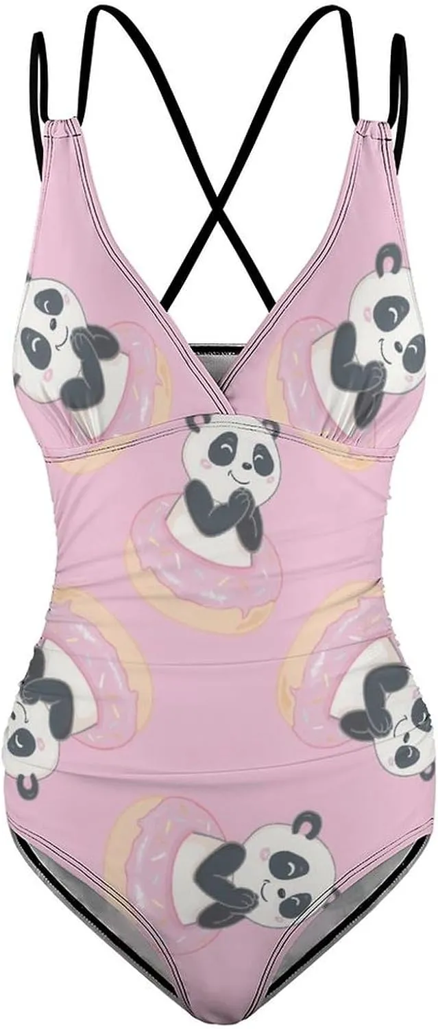 Womens' 1 Piece Swimwear Strappy Crossed Tummy Control Cute Panda Sexy Conservative Swimwear