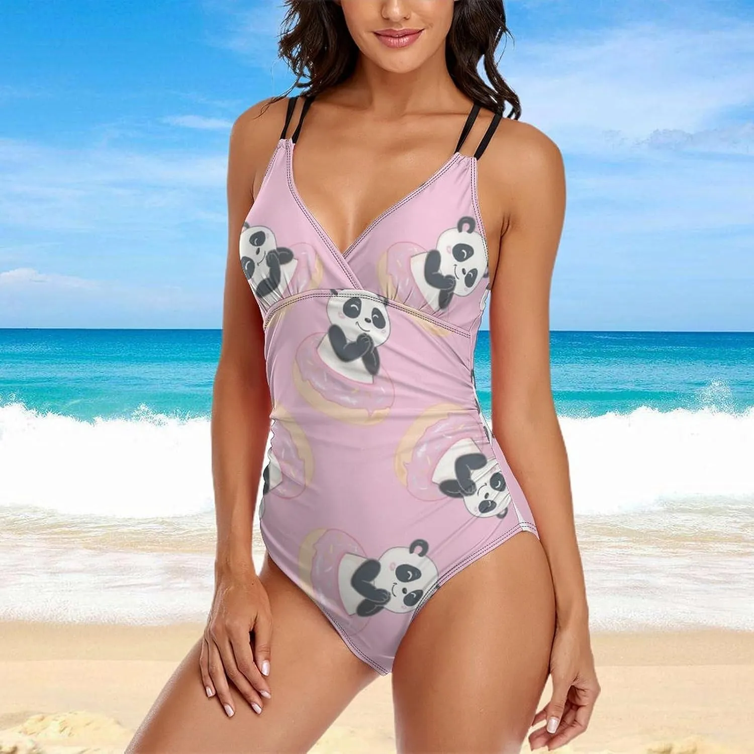 Womens' 1 Piece Swimwear Strappy Crossed Tummy Control Cute Panda Sexy Conservative Swimwear