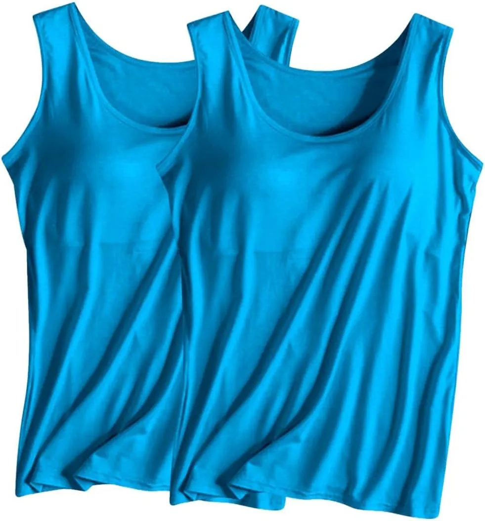 Women's 2 Pack Tank Tops Seamless Workout Tank Tops Sleeveless Athletic Sports Shirts Yoga Clothes with Built in Bra