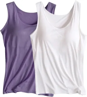 Women's 2 Pack Tank Tops Seamless Workout Tank Tops Sleeveless Athletic Sports Shirts Yoga Clothes with Built in Bra