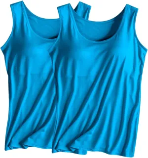 Women's 2 Pack Tank Tops Seamless Workout Tank Tops Sleeveless Athletic Sports Shirts Yoga Clothes with Built in Bra