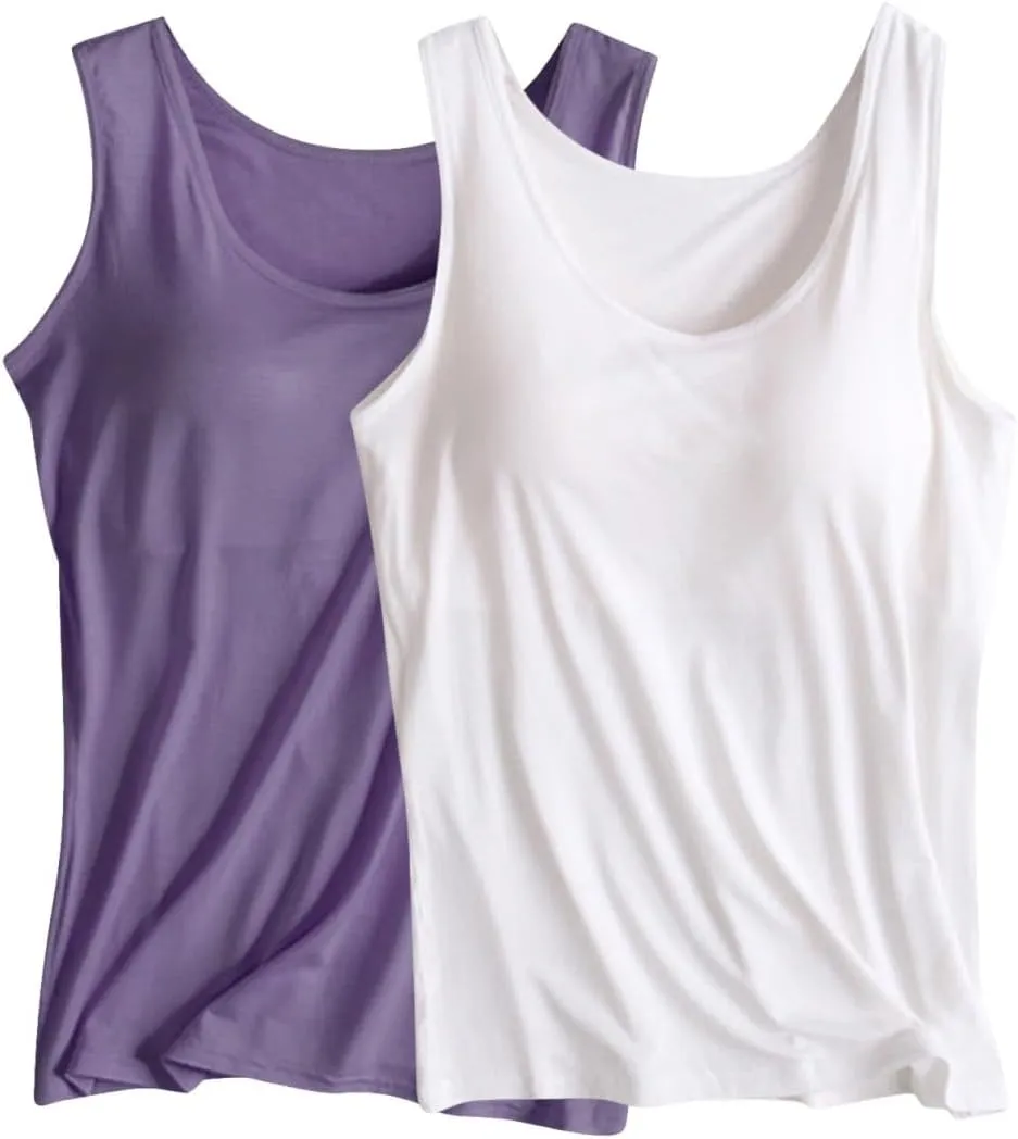 Women's 2 Pack Tank Tops Seamless Workout Tank Tops Sleeveless Athletic Sports Shirts Yoga Clothes with Built in Bra