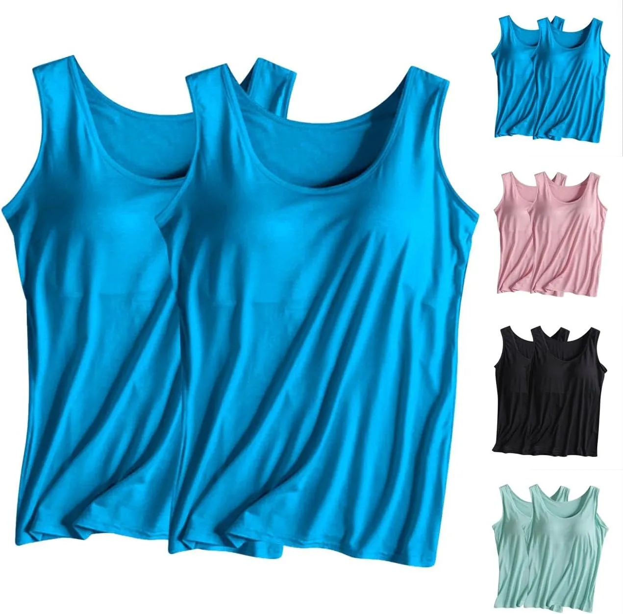 Women's 2 Pack Tank Tops Seamless Workout Tank Tops Sleeveless Athletic Sports Shirts Yoga Clothes with Built in Bra