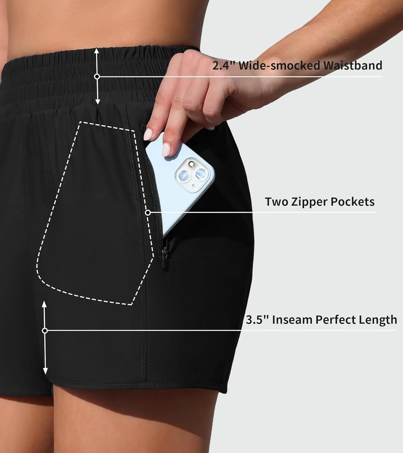 Women's 3" High Waisted Swim Shorts with Zipper Pockets Quick Dry Board Shorts Swimsuit Bottoms Built-in Brief