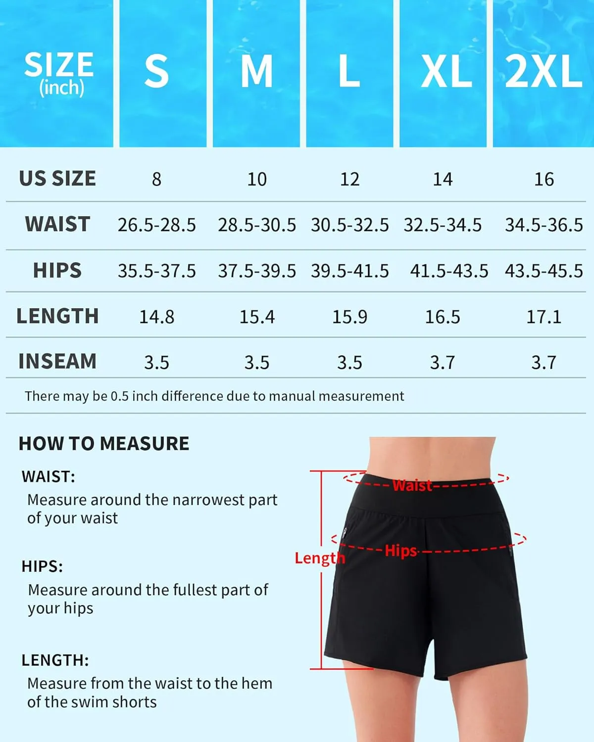 Women's 3" High Waisted Swim Shorts with Zipper Pockets Quick Dry Board Shorts Swimsuit Bottoms Built-in Brief