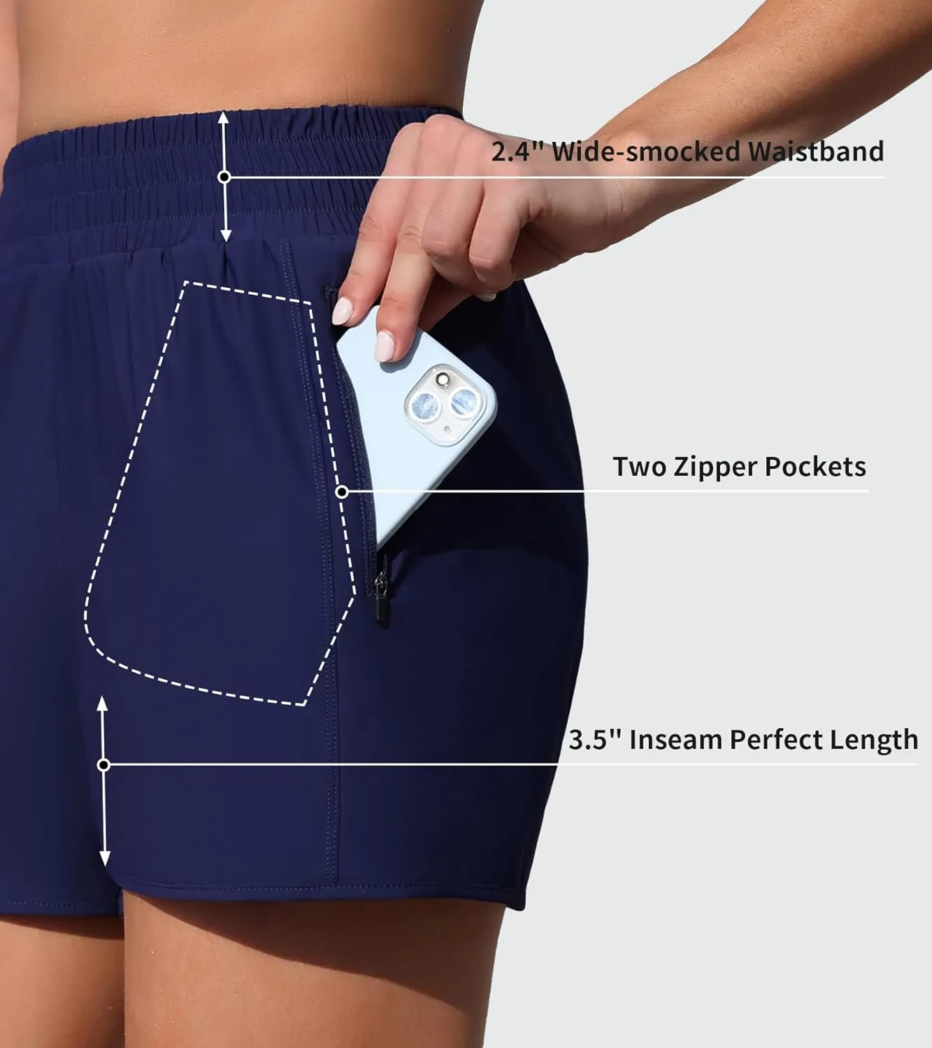 Women's 3" High Waisted Swim Shorts with Zipper Pockets Quick Dry Board Shorts Swimsuit Bottoms Built-in Brief