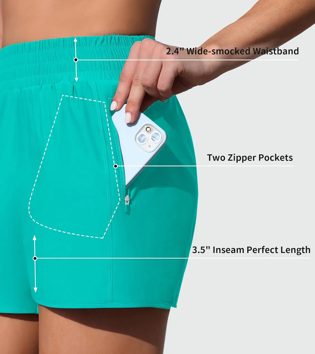 Women's 3" High Waisted Swim Shorts with Zipper Pockets Quick Dry Board Shorts Swimsuit Bottoms Built-in Brief