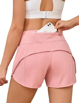 Womens Athletic Running Shorts with Liner - Quick Dry Gym Workout Shorts,Zipper Pocket