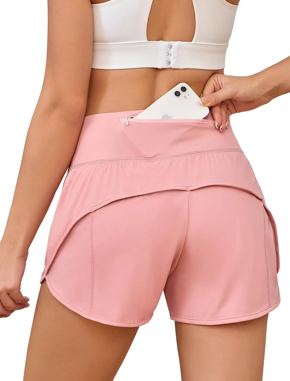 Womens Athletic Running Shorts with Liner - Quick Dry Gym Workout Shorts,Zipper Pocket